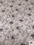 Floral Sketch and Dotted Printed Stretch Silk Charmeuse - Taupe-Grey / Black