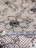Floral Sketch and Dotted Printed Stretch Silk Charmeuse - Taupe-Grey / Black