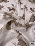 Ethereal Floral Printed Silk Chiffon with Gold Lurex Pinstripes - Brown / Off-White
