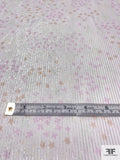 Ditsy Floral Printed Silk Chiffon with Silver Lurex Pinstripes - Orchid Pink / Peach / White