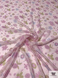 Playful Floral Printed Silk Chiffon - Baby Pink / Pink / Olive / Green / Sky Blue