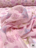 Playful Floral Printed Silk Chiffon - Baby Pink / Pink / Olive / Green / Sky Blue