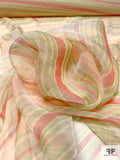 Italian Horizontal Striped Printed Silk Chiffon - Green / Yellow / Watermelon