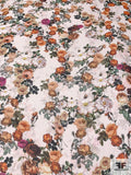 Realistic Floral Printed Silk Chiffon - Orange / Magenta / Greens / Off-White