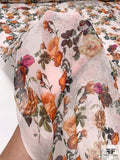 Realistic Floral Printed Silk Chiffon - Orange / Magenta / Greens / Off-White