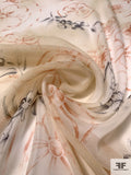 Italian Distressed-Look Floral Rings Printed Silk Chiffon - Beige / Rusty Orange / Black