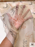 Italian Distressed-Look Floral Rings Printed Silk Chiffon - Beige / Rusty Orange / Black