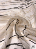 Italian Crescent Sticks Printed Silk Chiffon - Black / Beige / Off-White