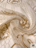 Italian Honeycomb Floral Rings Printed Silk Chiffon - Beige / Ecru / Golden Olive