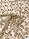 Italian Ornate Acorn Printed Silk Chiffon - Cream / Olive / Beige