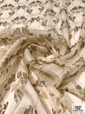 Italian Ornate Acorn Printed Silk Chiffon - Cream / Olive / Beige