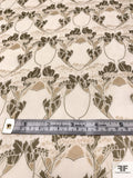 Italian Ornate Acorn Printed Silk Chiffon - Cream / Olive / Beige