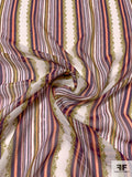 Vertical Detailed Striped Printed Silk Chiffon - Purple / Lilac / Peach / Lime / Off-White