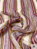 Vertical Detailed Striped Printed Silk Chiffon - Purple / Lilac / Peach / Lime / Off-White