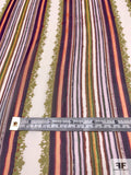 Vertical Detailed Striped Printed Silk Chiffon - Purple / Lilac / Peach / Lime / Off-White