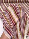 Vertical Detailed Striped Printed Silk Chiffon - Purple / Lilac / Peach / Lime / Off-White