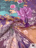 Floral Collage Printed Crinkled Silk Chiffon - Purple / Turquoise / Fuchsia / Orange