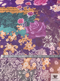 Floral Collage Printed Crinkled Silk Chiffon - Purple / Turquoise / Fuchsia / Orange