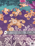 Floral Collage Printed Crinkled Silk Chiffon - Purple / Turquoise / Fuchsia / Orange