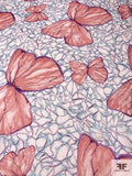 Bold Butterfly Printed Silk Chiffon - Peachy Coral / Purple / Aqua Blue