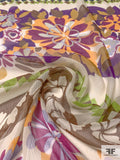Boho Floral Geometric Printed Crinkled Silk Chiffon - Multicolor