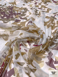 Italian Painterly Brushstroke Printed Silk Chiffon - Antique Olive / Plum Purple / Sky Grey / Red