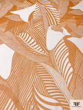 Italian Tropical Leaf Graphic Printed Crinkled Silk Chiffon - Princeton Orange / Off-White