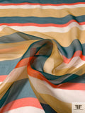 Italian Horizontal Striped Printed Fine Silk Chiffon - Orange / Muted Turmeric / Evergreen / Off-White