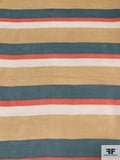 Italian Horizontal Striped Printed Fine Silk Chiffon - Orange / Muted Turmeric / Evergreen / Off-White