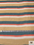 Italian Horizontal Striped Printed Fine Silk Chiffon - Orange / Muted Turmeric / Evergreen / Off-White