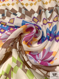 Boho Floral Geometric Printed Silk Chiffon - Multicolor