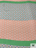 Italian Geometric Lattice Silk Chiffon Panel - Orange / Aquamarine / Tan / Purple / Green