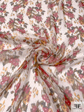 Floral Printed Crinkled Silk Chiffon - Cherry Red / Marigold / Brown / Off-White