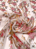 Floral Printed Crinkled Silk Chiffon - Cherry Red / Marigold / Brown / Off-White