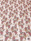 Floral Printed Crinkled Silk Chiffon - Cherry Red / Marigold / Brown / Off-White