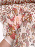 Floral Printed Crinkled Silk Chiffon - Cherry Red / Marigold / Brown / Off-White