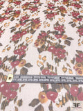 Floral Printed Crinkled Silk Chiffon - Cherry Red / Marigold / Brown / Off-White