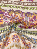 Boho Floral Geometric Printed Crinkled Silk Chiffon - Multicolor