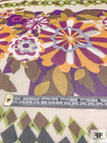 Boho Floral Geometric Printed Crinkled Silk Chiffon - Multicolor