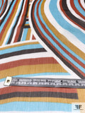 Italian Ethnic Lines Printed Crinkled Silk Chiffon - Orange / Brown / Marigold / Aqua Blue / Off-White