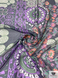 Ornate Floral Printed Silk Chiffon - Purple / Green / Orange / Black