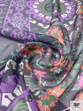 Ornate Floral Printed Silk Chiffon - Purple / Green / Orange / Black