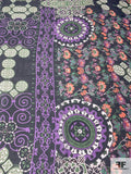 Ornate Floral Printed Silk Chiffon - Purple / Green / Orange / Black