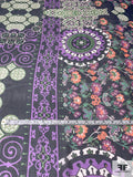 Ornate Floral Printed Silk Chiffon - Purple / Green / Orange / Black