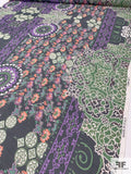 Ornate Floral Printed Silk Chiffon - Purple / Green / Orange / Black