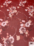 Floral Printed Silk Chiffon - Burnt Red / Burnt Coral / Maroon / Pale Pink