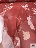 Floral Printed Silk Chiffon - Burnt Red / Burnt Coral / Maroon / Pale Pink