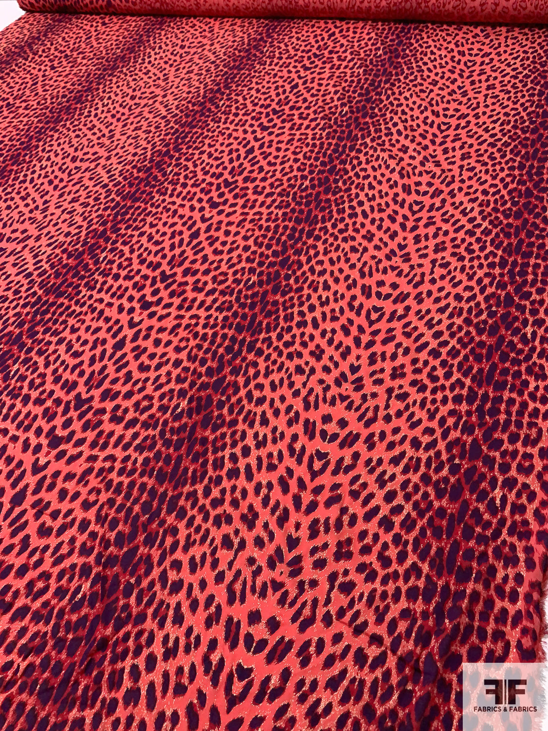 Cheetah Printed Foil Printed Silk Georgette - Hot Coral Pink / Red / Purple