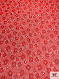 Floral Printed Silk Chiffon - Hot Red / Off-White