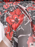 Italian Tropical Leaf Floral Printed Crinkled Silk Chiffon - Red / Black / Off-White